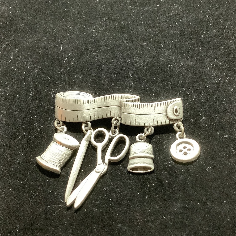 Silver Sewing Themed Brooch